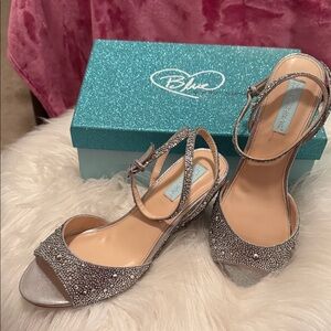 Betsey Johnson Sparkling Silver Strappy Heels